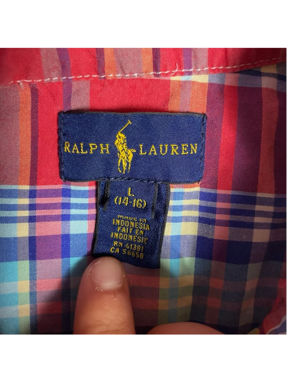 Boys Ralph Lauren Plaid Button Down Shirt L (14-16) Red Blue Yellow